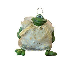 Green Frog Angel Ornament With Gold Star Dress & Wings Cherub Handcrafted Collec